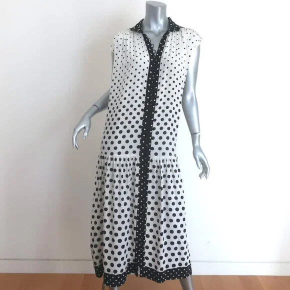 Zimmermann Polka Dot Belted Midi Dress White/Black Silk Crepe Size 1 - Picture 2 of 7